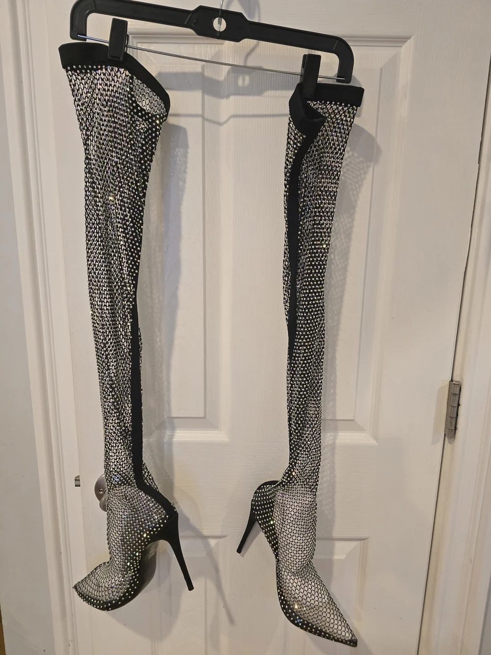 ALDO Womens Rhinestone Fishnet Over The Knee Thigh High Boots Black Size 10